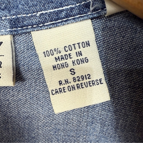 Vintage denim Blue Button Down Shirt long sleeve embroidered red white blue - Picture 4 of 9